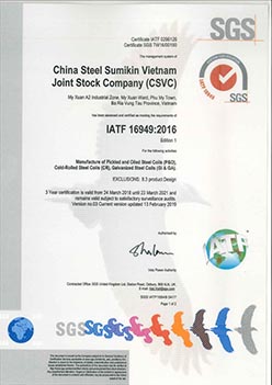 Chứng chỉ - Thép CSVC - Công Ty CP China Steel Và Nippon Steel Việt Nam